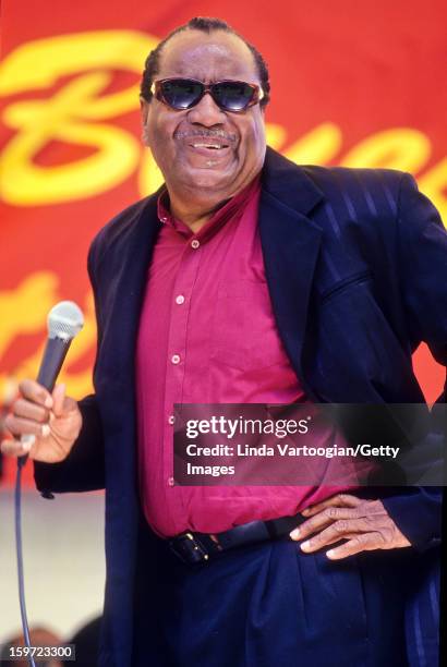 American gospel singer Clarence Fountain, of the group the Blind Boys of Alabama, during a performance at the BAM Rhythm & Blues Festival at...