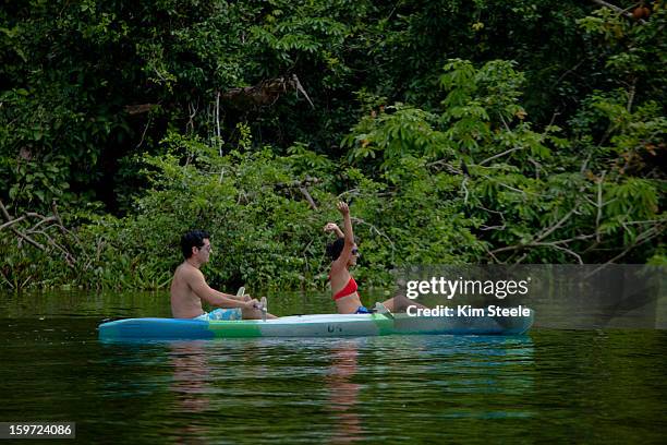 Romantic Couple Kayaking Catemaco Lake Mexico High-Res Stock Photo