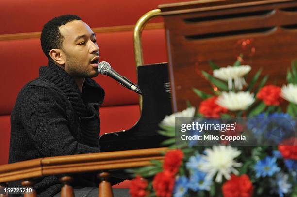 Singer John Legend performs onstage at "The House I Live In" Washington DC screening at Shiloh Baptist Church on January 19, 2013 in Washington, DC.