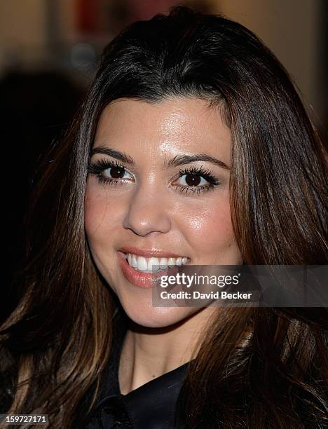 Television personality Kourtney Kardashian arrives for an appearance at the Kardashian Khaos store at The Mirage Hotel & Casino on January 19, 2013...