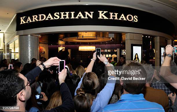 Genraral view of atmosphere is seen as television personality Kourtney Kardashian arrives for an appearance at the Kardashian Khaos store at The...