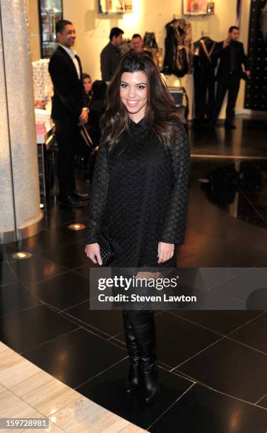 Television personality Kourtney Kardashian appears at the Kardashian Khaos store at The Mirage Hotel & Casino on January 19, 2013 in Las Vegas,...