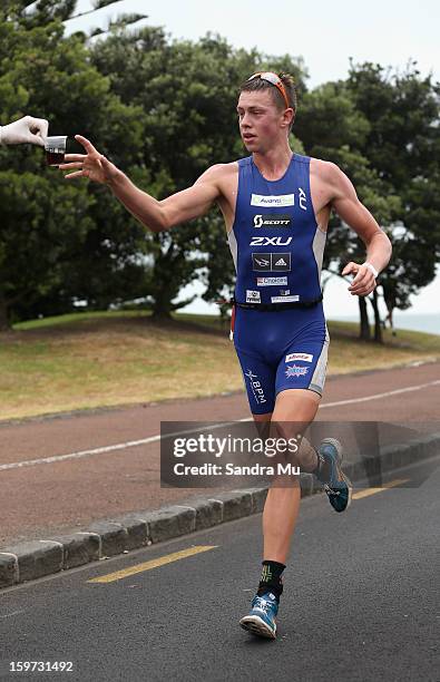 James Hodge of Australia in action on the run leg during the Ironman 70.3 Auckland triathlon on January 20, 2013 in Auckland, New Zealand.