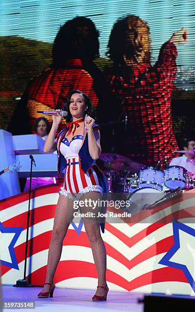 The musician Katy Perry sings during the children's concert at the Washington Convention Center to celebrate military families on January 19, 2013 in...