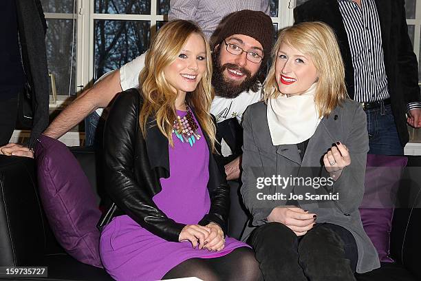 Kristen Bell, Martin Starr and Mamie Gummer pose for a photo in the green room at "The Lifeguard" Premiere - 2013 Sundance Film Festival at Library...