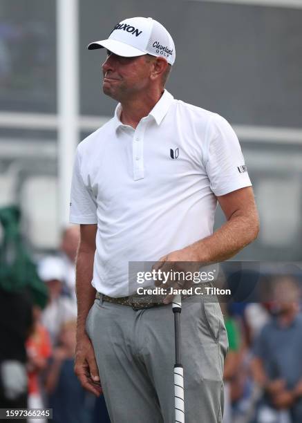 Lucas Glover of the United States reacts after winning the Wyndham Championship at Sedgefield Country Club on August 06, 2023 in Greensboro, North...