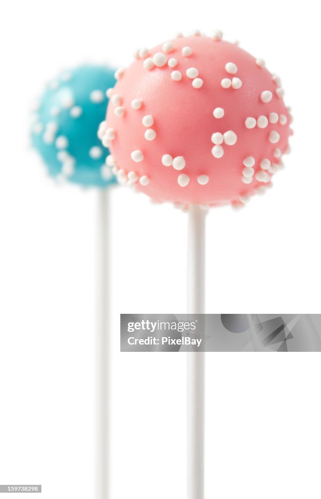 Cake pop-Pink und Blau mit Weiß-ball Streusel