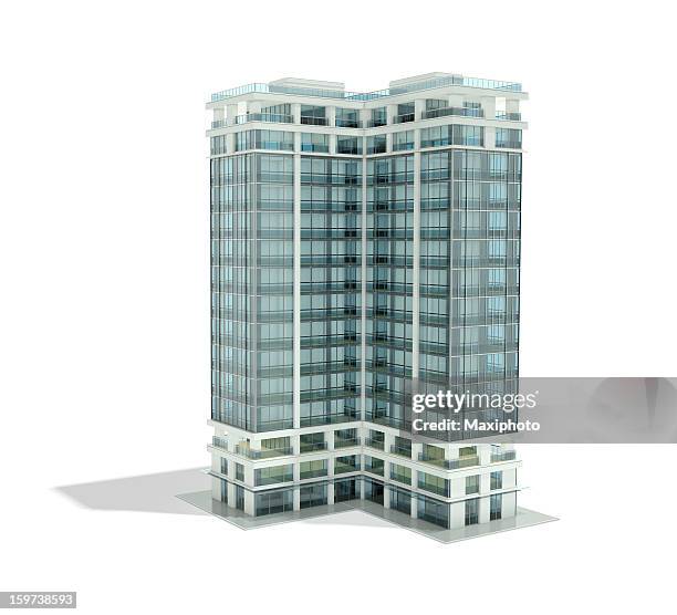 architectural rendering of office building - model building stockfoto's en -beelden