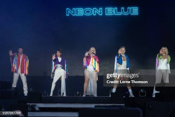 Lee Latchford-Evans, Lisa Scott-Lee, Claire Richards, Ian "H" Watkins and Faye Tozer of Steps perform during the Brighton & Hove Pride 2023 on August...