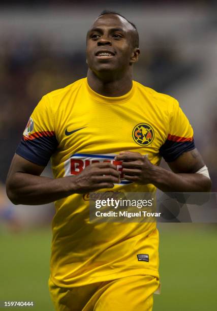 Christian Benitez celebrates with teammates after scoring during a a match between America and Atlante as part of the Clausura 2013 Liga MX...