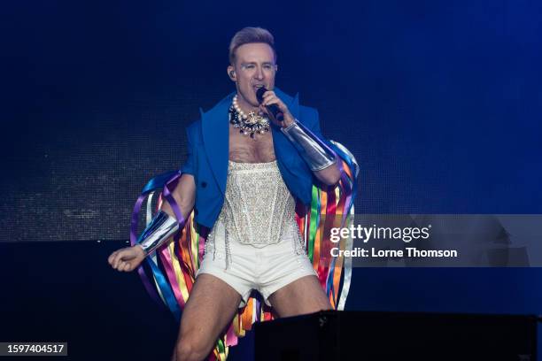 Ian "H" Watkins of Steps performs during the Brighton & Hove Pride 2023 on August 06, 2023 in Brighton, England.