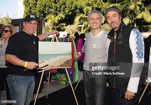 Fox 11 news anchor Carlos Amezcua, Rachid Rizk and Philippe Caland attend the A Green Term, Mr. President event on January 19, 2013 in Los Angeles,...