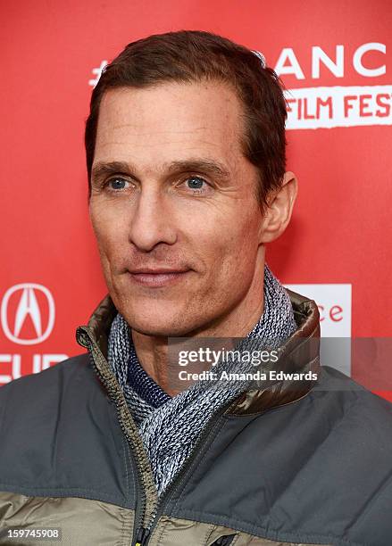 Actor Matthew McConaughey arrives at the 2013 Sundance Film Festival Premiere of "Mud" at The Marc Theatre on January 19, 2013 in Park City, Utah.