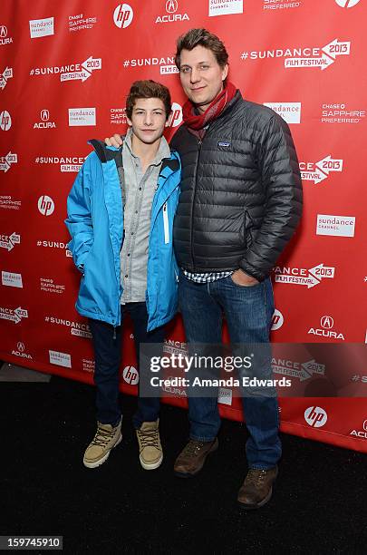 Actor Tye Sheridan and Director Jeff Nichols arrive at the 2013 Sundance Film Festival Premiere of "Mud" at The Marc Theatre on January 19, 2013 in...