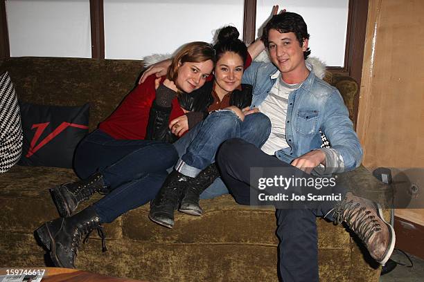 Actors Brie Larson, Shailene Woodley and Miles Teller attend Day 1 of the Variety Studio at 2013 Sundance Film Festival on January 19, 2013 in Park...