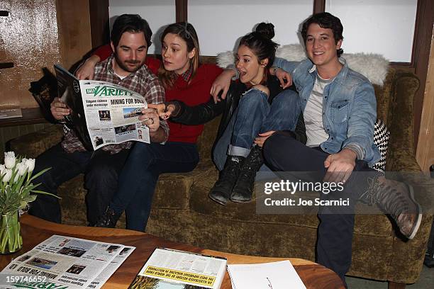 Director James Ponsoldt and actors Brie Larson, Shailene Woodley and Miles Teller attend Day 1 of the Variety Studio at 2013 Sundance Film Festival...