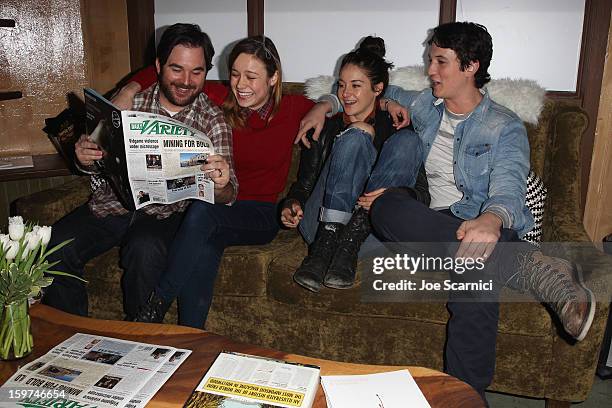 Director James Ponsoldt and actors Brie Larson, Shailene Woodley and Miles Teller attend Day 1 of the Variety Studio at 2013 Sundance Film Festival...