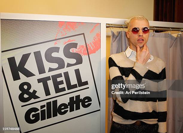 Tyler Glenn of Neon Trees attends Gillette Ask Couples at Sundance to "Kiss & Tell" if They Prefer Stubble or Smooth Shaven - Day 2 on January 19,...