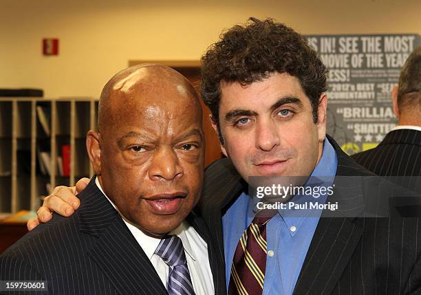 Congressman John Lewis and Director/writer Eugene Jarecki pose for a photo at "The House I Live In" Washington DC Screening And Performance By John...