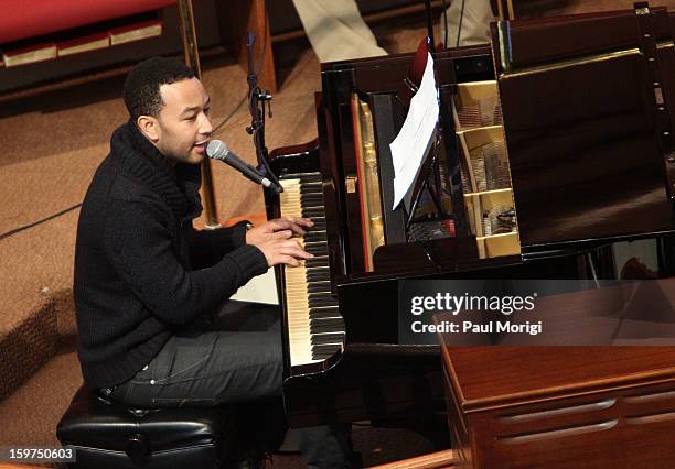 Singer John Legend performs at "The House I Live In" Washington DC Screening And Performance By John Legend at Shiloh Baptist Church on January 19,...