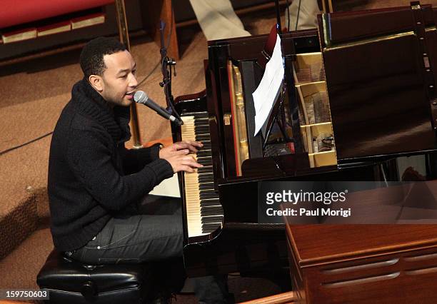 Singer John Legend performs at "The House I Live In" Washington DC Screening And Performance By John Legend at Shiloh Baptist Church on January 19,...