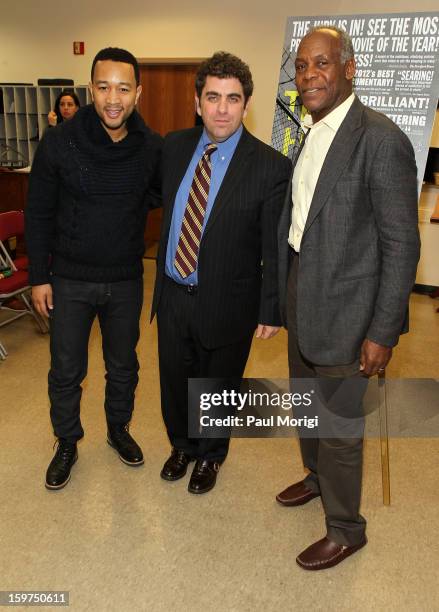 Singer John Legend, Director/writer Eugene Jarecki and actor Danny Glover attend "The House I Live In" Washington DC Screening And Performance By...