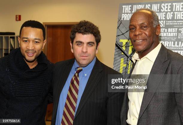 Singer John Legend, Director/writer Eugene Jarecki and actor Danny Glover attend "The House I Live In" Washington DC Screening And Performance By...