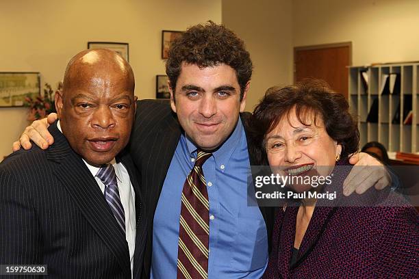 Congressman John Lewis , Director/writer Eugene Jarecki and Congresswoman Nita Lowey pose for a photo at "The House I Live In" Washington DC...