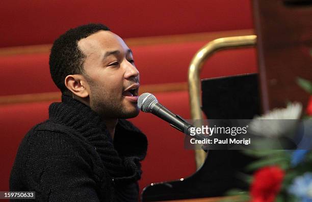 Singer John Legend performs at "The House I Live In" Washington DC Screening And Performance By John Legend at Shiloh Baptist Church on January 19,...