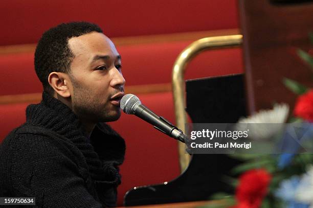 Singer John Legend performs at "The House I Live In" Washington DC Screening And Performance By John Legend at Shiloh Baptist Church on January 19,...