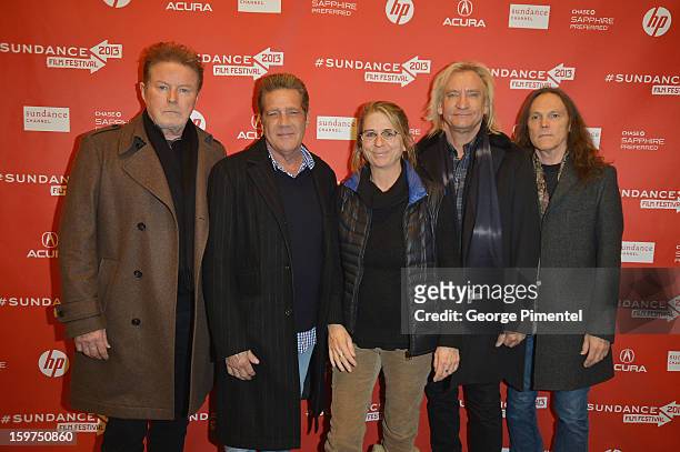 Don Henley, Glenn Frey, Alison Ellwood, Joe Walsh and Timothy B. Schmit attend "The History Of The Eagles Part 1" premiere at Eccles Center Theatre...