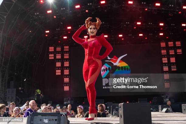 The Vivienne performs at Fabuloso In The Park during the Brighton & Hove Pride 2023 on August 06, 2023 in Brighton, England.