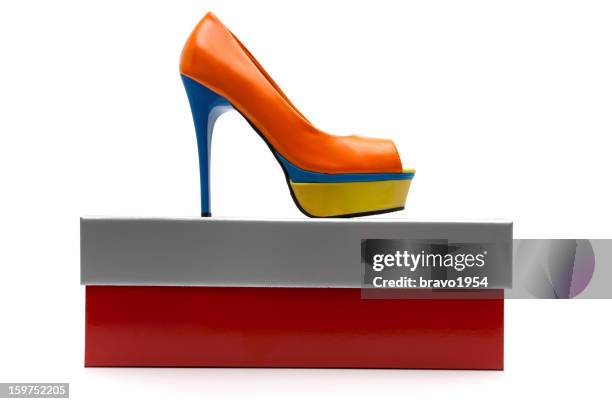 fashion women's  high heels shoe - shoe box stock pictures, royalty-free photos & images