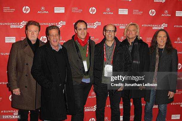 Don Henley, Glenn Frey, David Nevins, Matthew Blank, Joe Walsh and Timothy B. Schmit attend "The History Of The Eagles Part 1" premiere at Eccles...