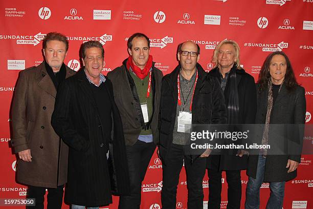 Don Henley, Glenn Frey, David Nevins, Matthew Blank, Joe Walsh and Timothy B. Schmit attend "The History Of The Eagles Part 1" premiere at Eccles...