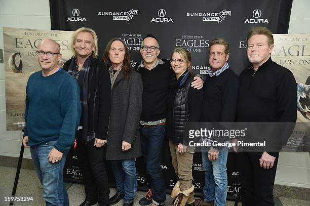 Alex Gibney, Joe Walsh, Timothy B. Schmit, John Cooper, Alison Ellwood, Glenn Frey and Don Henley attend "The History Of The Eagles Part 1" premiere...