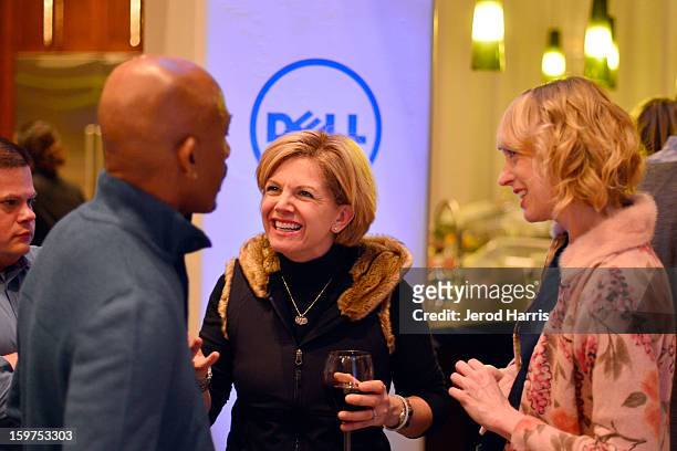 Montel Williams, DELL SMB Global Communications Jennifer "JJ" Davis and Managing Editor for Dell Global Communications Stephanie Losee attend Drink...