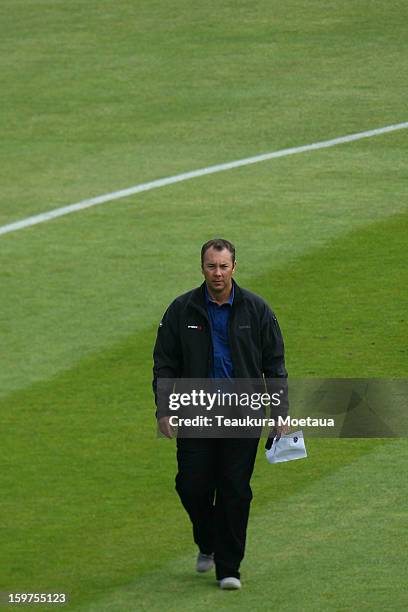 Sky comentator Craig McMillan looks during the HRV T20 Final match between the Otago Volts and the Wellington Firebirds at University Oval on January...