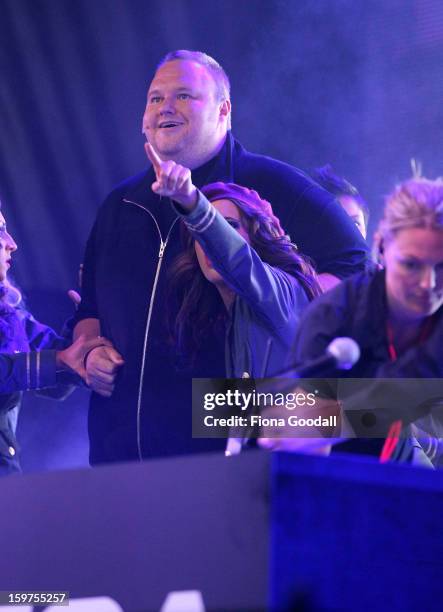 Kim Dotcom launches his new file-sharing site, Mega, on January 20, 2013 in Auckland, New Zealand. The launch comes as Dotcom continues to face...