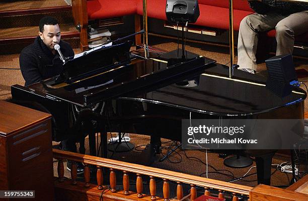 Singer John Legend performs onstage at 'The House I Live In' Washington DC screening at Shiloh Baptist Church on January 19, 2013 in Washington, DC.