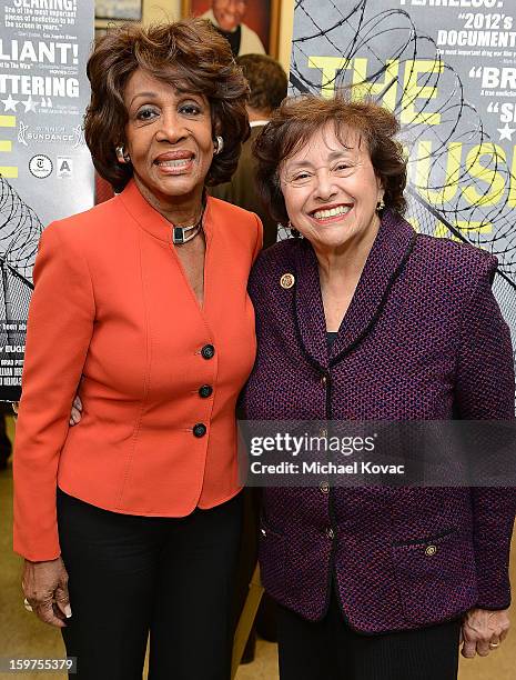 Congresswomen Maxine Waters and Nita Lowey attend 'The House I Live In' Washington DC screening at Shiloh Baptist Church on January 19, 2013 in...