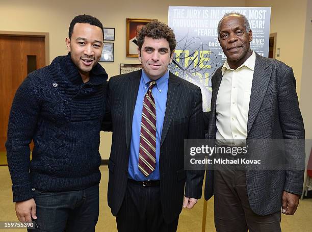Singer John Legend, director/writer Eugene Jarecki, and actor Danny Glover attend 'The House I Live In' Washington DC screening at Shiloh Baptist...