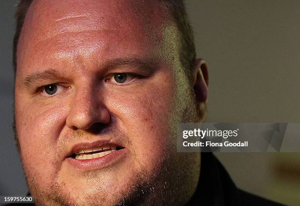 Kim Dotcom launches his new file-sharing site, Mega, on January 20, 2013 in Auckland, New Zealand. The launch comes as Dotcom continues to face...