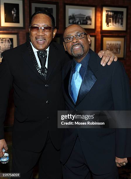 Dr.Bobby Jones and Bishop Paul Morton attend the 28th Annual Stellar Awards Backstage at Grand Ole Opry House on January 19, 2013 in Nashville,...