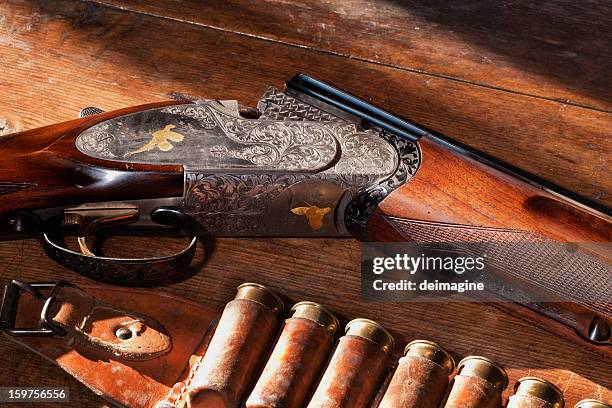 schrotflinte mit bullets-englische redewendung - schrotflinte stock-fotos und bilder