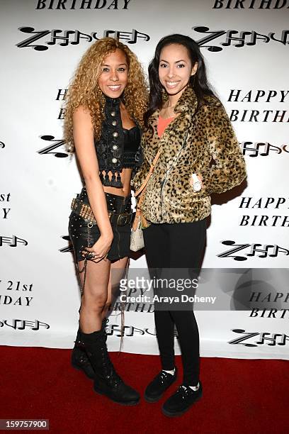 Zhavea, wearing Forgotten Saints, Alaia and Bartels Harley Davidson and Chyna Rose Stevens attend Zhavea's 21st Birthday Bash At A Private Mansion In...