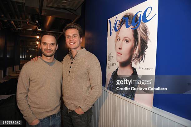 Verge founder and creative director Jeff Vespa and actor Jonathan Groff attends The Verge List Party at the Samsung Gallery Launch Party To Celebrate...