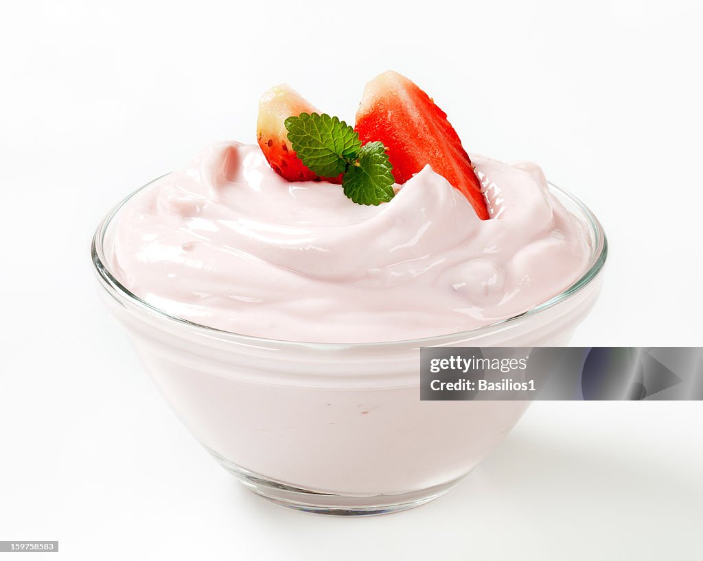 Strawberry dessert in a clear bowl