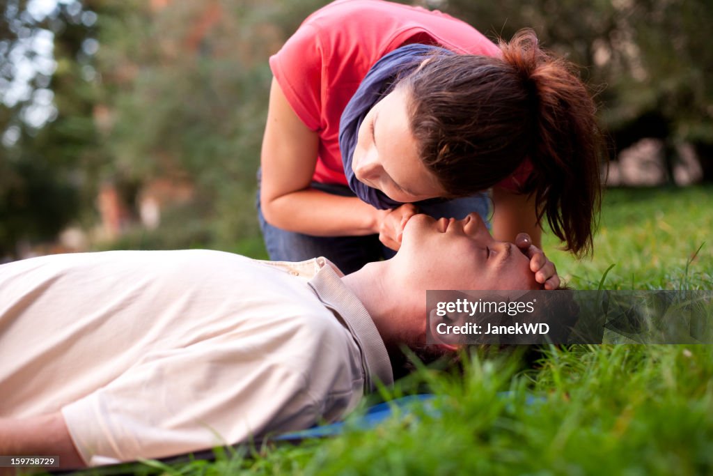 First aid - Look, listen and feel for breathing.