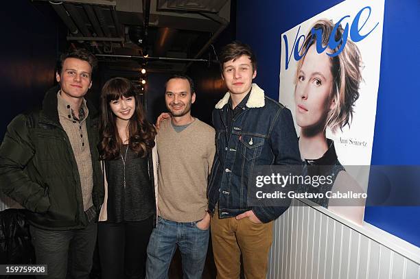 Actors Jonathan Groff, Gina Piersanti, Verge founder and creative director Jeff Vespa and actor Nick Robinson attends the Samsung Gallery Launch...